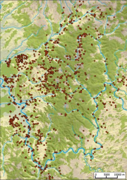 Bodendenkmäler im Spessart. Karte: Jürgen Jung, Spessart-GIS