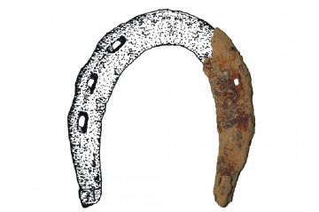 Das größte in Kleinwallstadt erhaltene Hufeisenfragment hat noch eine Länge von 11,0cm und eine Breite von 4,4cm. Sein Stollen ragt 1,3cm über das ca. 0,6cm dicke Hufeisen hinaus.
