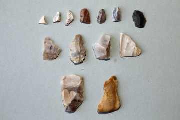 Zusammenstellung der auf dem Ringwall gefundenen mesolithischen Silexabschläge