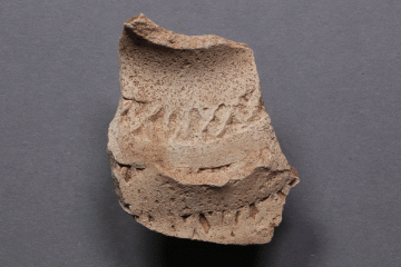Fragment einer Tüllenkanne mit doppeltem Rädchendekor von der Burg Wahlmich. Unterfranken, um 1250
