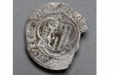 Silbermünze aus dem Kloster Elisabethenzell, Fd.-Nr. 1283, H. 2,5 cm, Br. 2,4 cm