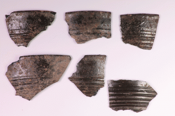 Fragmente von gläsernen Bechern von der Burg Wahlmich. Spessart, um 1250, Fd.-Nr. 344